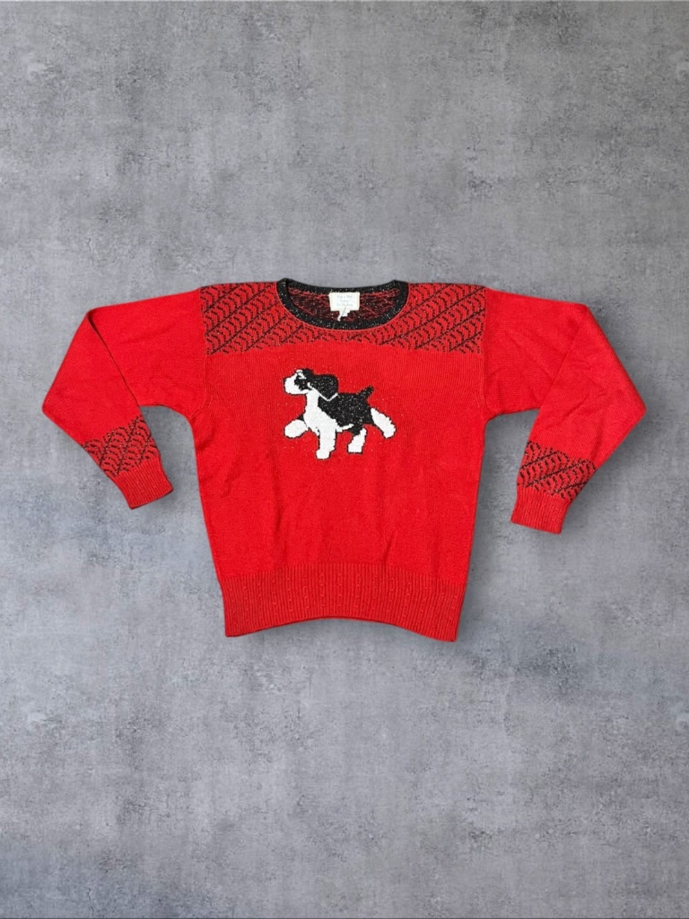Vintage 60s / 70s Spaniel Knit Dog Wish 'n' Well Fashions For The Fancy Sweater